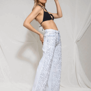 Jeans ELLELONG_24 V.Media con Strass Animalier Straight Fit L.Bleach Denim