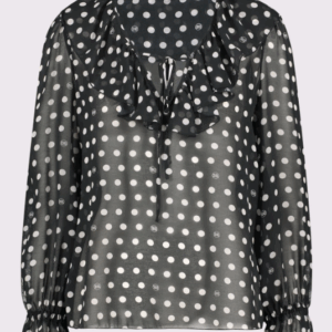Blusa nera in georgette a pois
